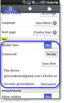 Firefox sinhroniziran z Android telefonom