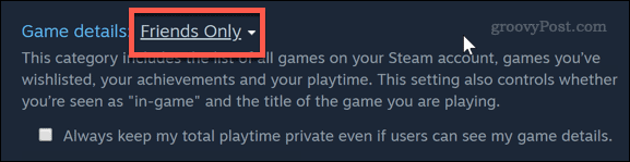 Nastavitev zasebnosti igre samo prijateljem v Steamu