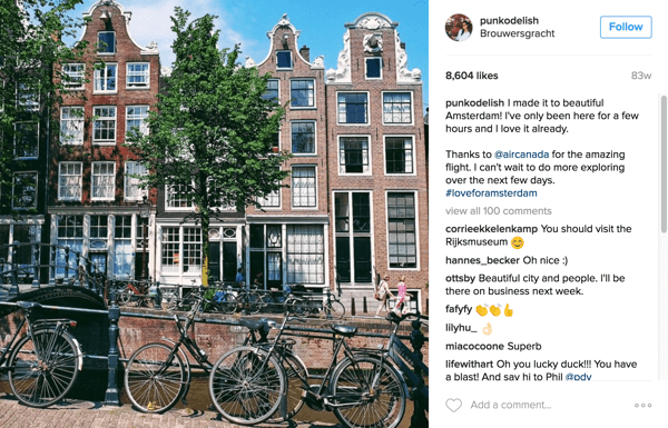 Air Canada je skupaj z vplivnimi uporabniki Instagrama promovirala nove poti do Amsterdama, Mexico Cityja in Dubaja.