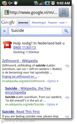 linija za pomoč google samomorom na Nizozemskem
