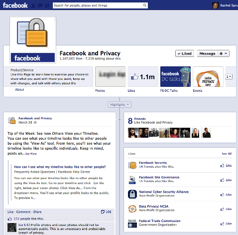facebook in stran o zasebnosti