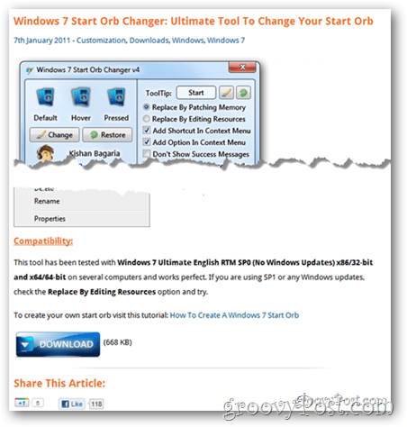 Windows 7 Zaženite Orb Changer