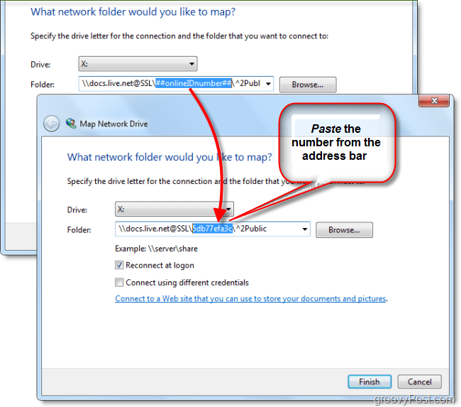 prilepite svoj Windows Live id v omrežni pogon zemljevida