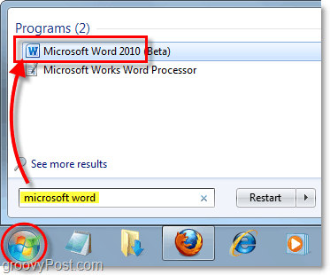začetek Microsoftove besede 2010 v operacijskem sistemu Windows 7
