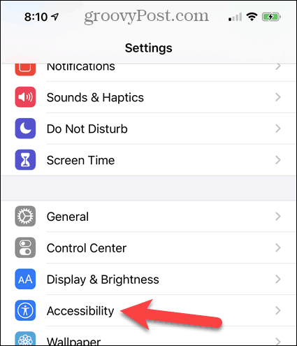 Tapnite Dostopnost v nastavitvah iPhone