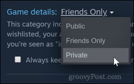 Nastavitev zasebnosti igre Steam na zasebno