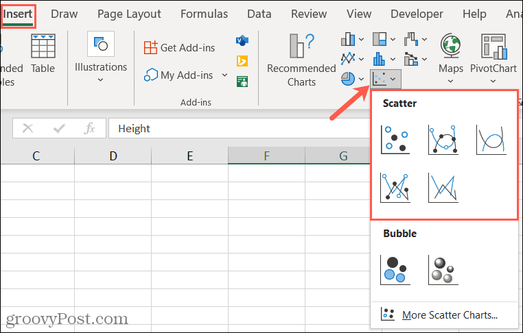 V Excel vstavite razpršeni grafikon