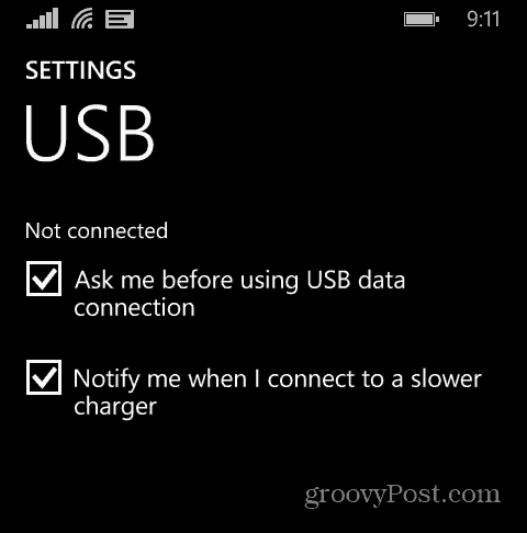 Nastavitve sistema Windows Phone USB