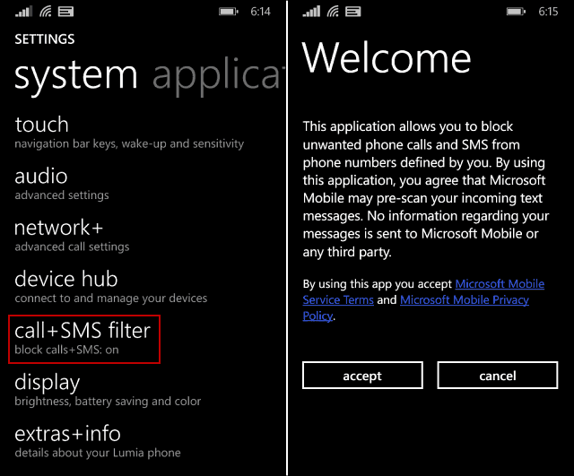 Blokiranje klicev Windows Phone