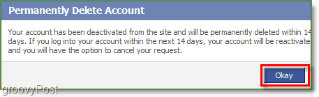 Po potrditvi izbrisa svojega Facebookovega računa morate počakati 14 dni