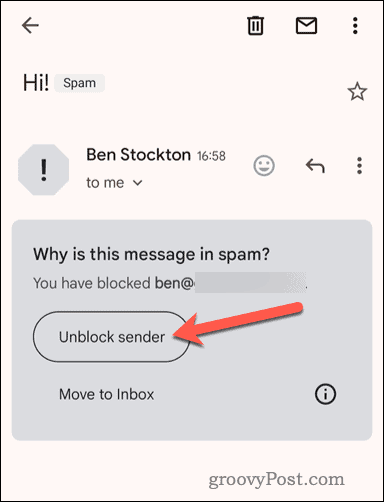 Odblokirajte blokiranega pošiljatelja v mobilni aplikaciji Gmail