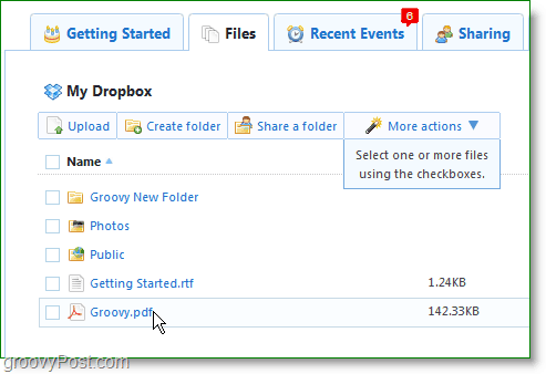 Zaslon zaslona Dropbox - upravljajte svoj račun s spustno ploščo v spletu