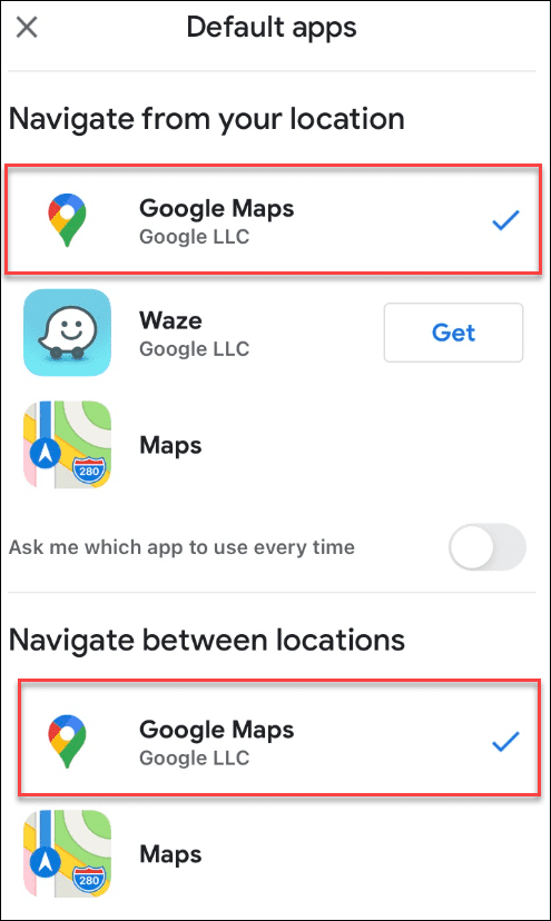 gmail google zemljevidi izbrani kot privzeti