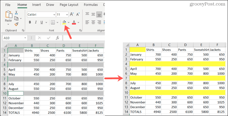 Označite prazne vrstice v Excelu