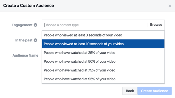 Ojačajte video vsebino z oglasom na Facebooku, ki cilja na ljudi, ki so si ogledali vsaj 10 sekund oddaje.