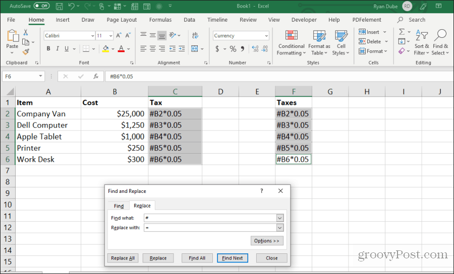 iskanje in zamenjavo formule v Excelu