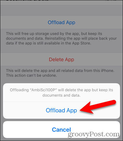 Znova tapnite Offload App