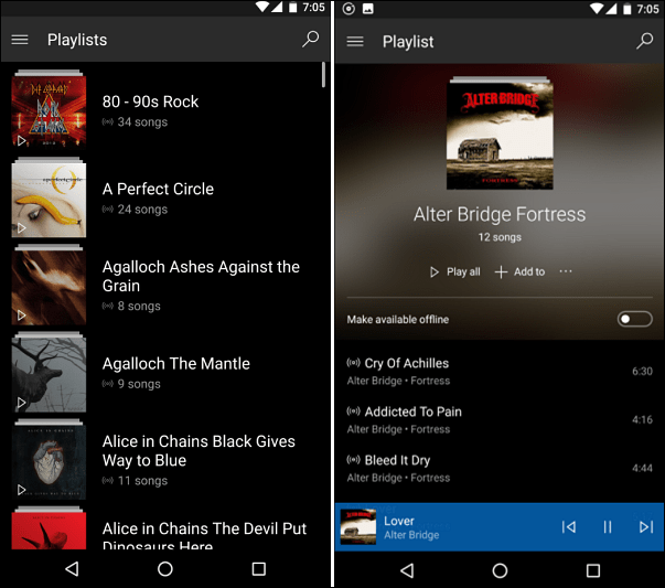 Groove Music na Androidu