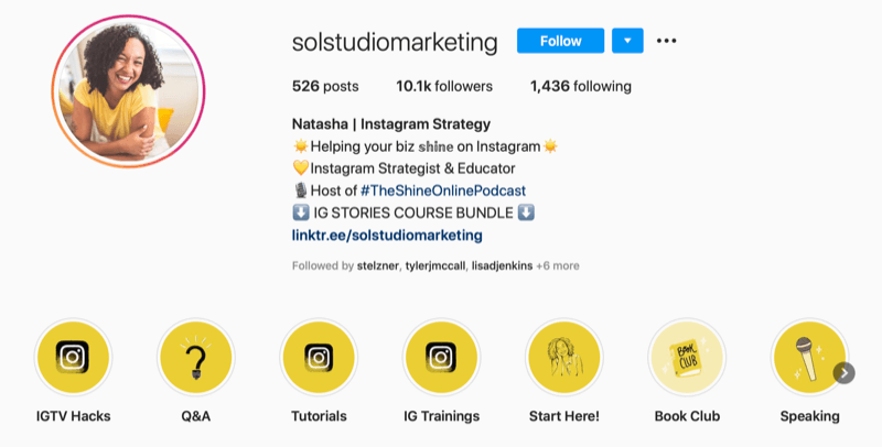 posnetek zaslona za račun Sol Studio Marketing Instagram