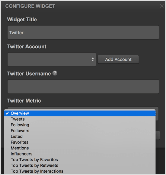 Cyfe konfigurira pripomoček za Twitter