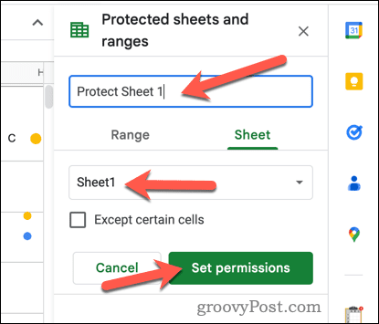 Zaščitite list v Google Preglednicah