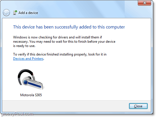 naredil si! bluetooth naprava je dodana v Windows 7