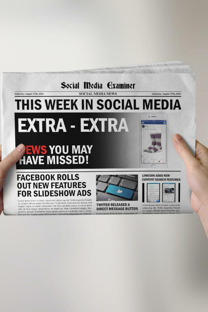 Izboljšave oglasov za diaprojekcijo na Facebooku in druge novice iz družbenih omrežij za 27. avgust 2016.
