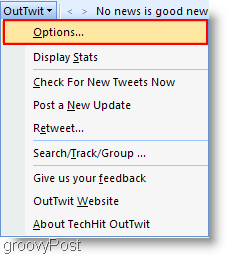 Twitter znotraj Outlooka: konfigurirajte OutTwit