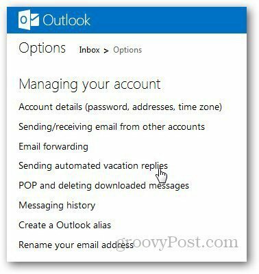 Sporočilo o počitnicah v Outlooku 2