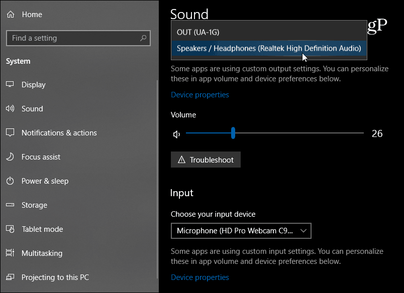 Nove nastavitve zvoka Windows 10
