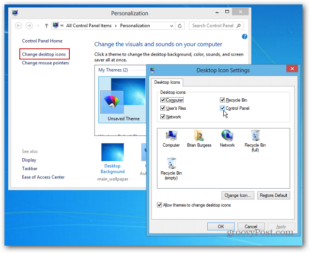 Kako prilepiti ikono nadzorne plošče v opravilno vrstico Windows 8