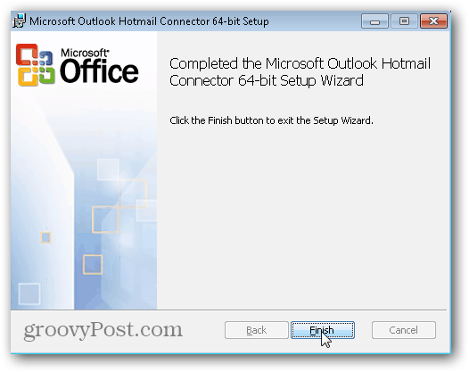 Outlook.com Outlook Hotmail Connector - Kliknite Dokončaj