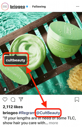 instagram post by @briogeo prikazuje oznako objave in napis @mention for @cultbeauty, kdo je izdelek prikazan na sliki