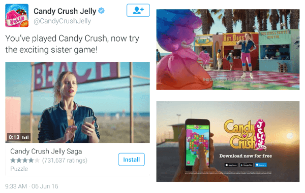 candy crush twitter video oglas