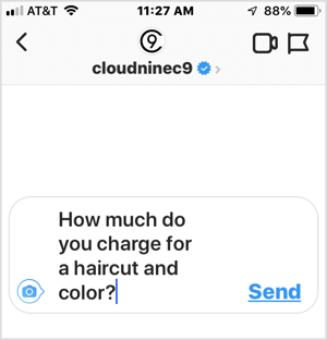Primer pogosto zastavljenega vprašanja podjetju na Instagramu.