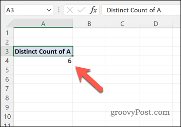 Uporaba vrtilne tabele za izračun števila edinstvenih vrednosti v naboru podatkov Excel