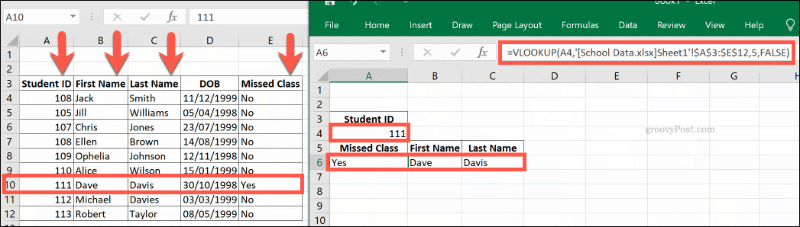 Formula VLOOKUP, ki se nanaša na več delovnih zvezkov Excela