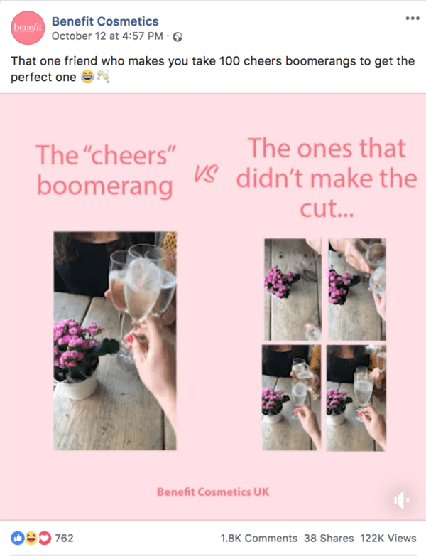 Primer smešne objave na Facebooku iz Benefit Cosmetics.