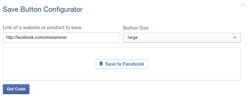 gumb za shranjevanje facebooka nastavljen na stran