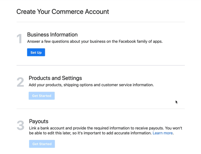 pogovorno okno za nastavitev podatkov o vašem podjetju za vaš račun trgovine facebook