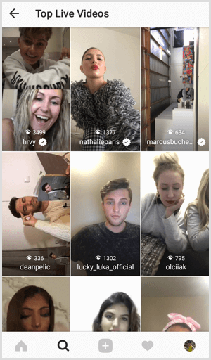 Najboljši videoposnetki v živo na Instagramu na zavihku Iskanje in raziskovanje