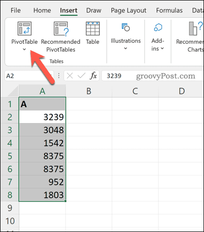 Vstavljanje vrtilne tabele v Excel