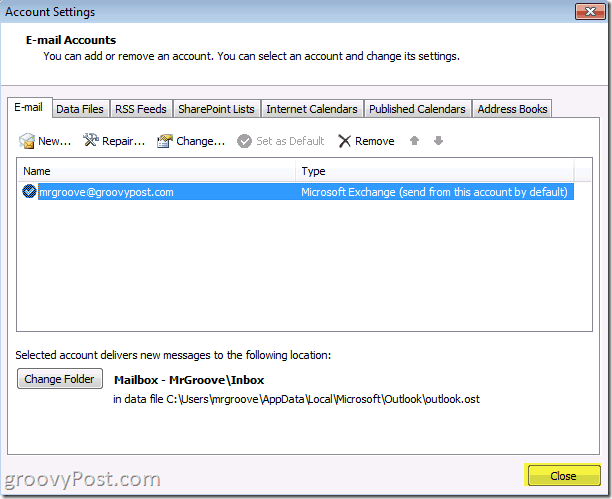 Gumb za zapiranje zaslona programa Outlook 2010 za varčevanje prihrankov na računu