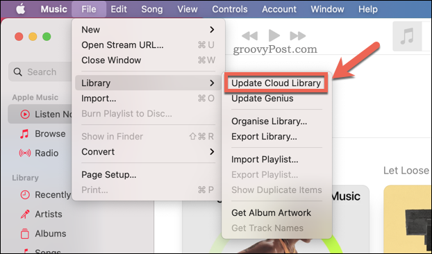 Posodabljanje zbirke oblakov Apple Music v aplikaciji Mac Music