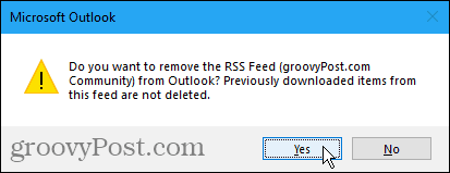 Odstranite pogovorno okno za potrditev vira RSS