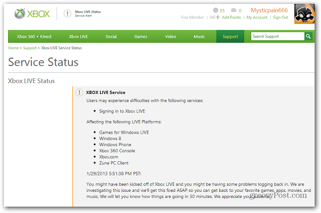 Status storitve Xbox Live