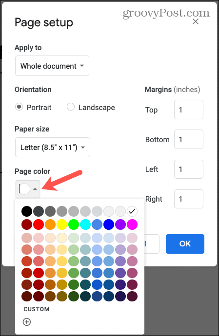 Barva strani Google Dokumentov
