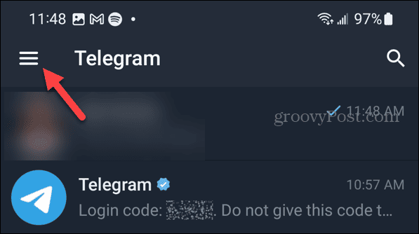 Gumb menija v Telegramu v sistemu Android