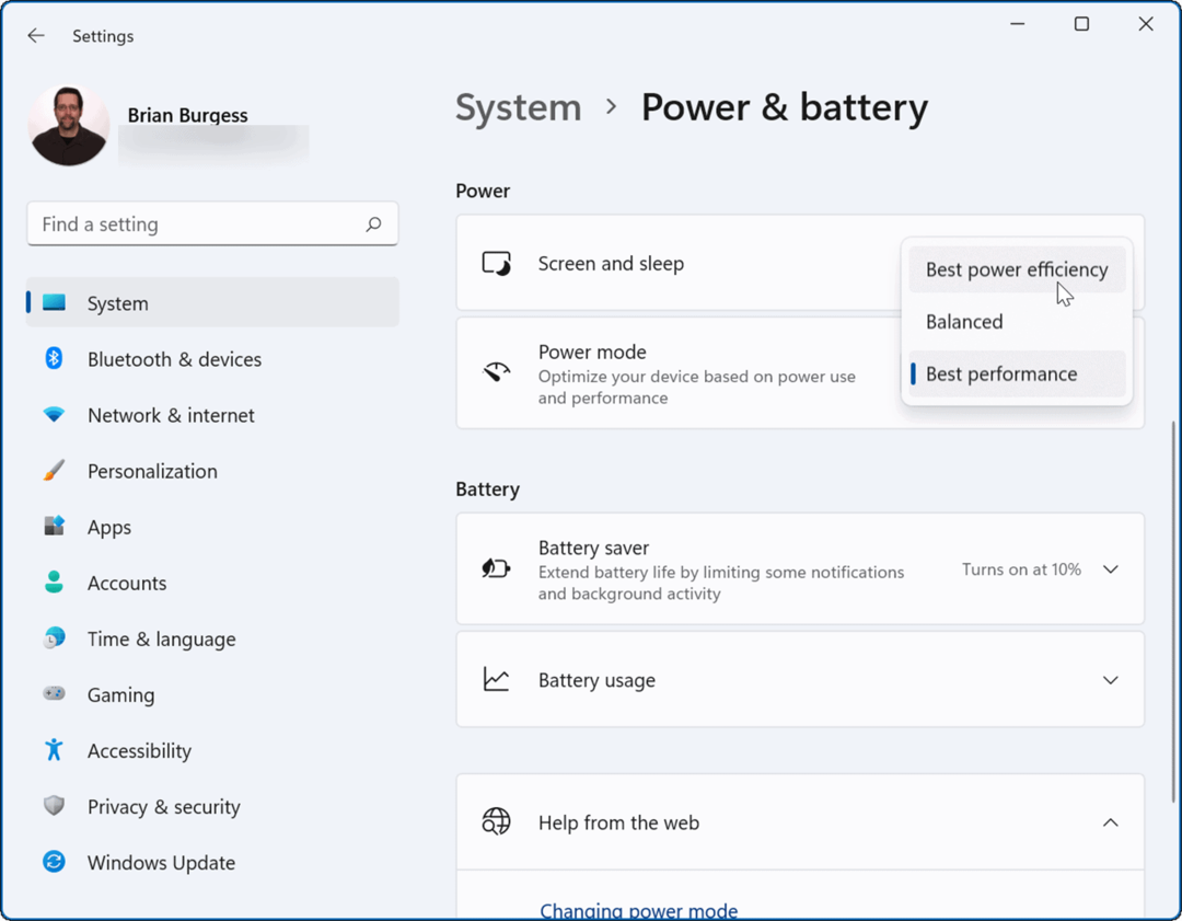 Način napajanja Windows 11 izboljša življenjsko dobo baterije v sistemu Windows 11