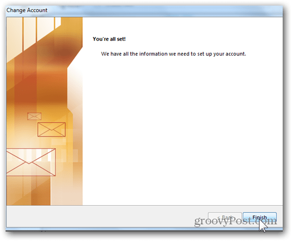 Dodajte nabiralnik Outlook 2013 - kliknite Dokončaj